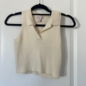 Sincerely Jules Medium Cropped Ivory Ribbed Collared Tank Top